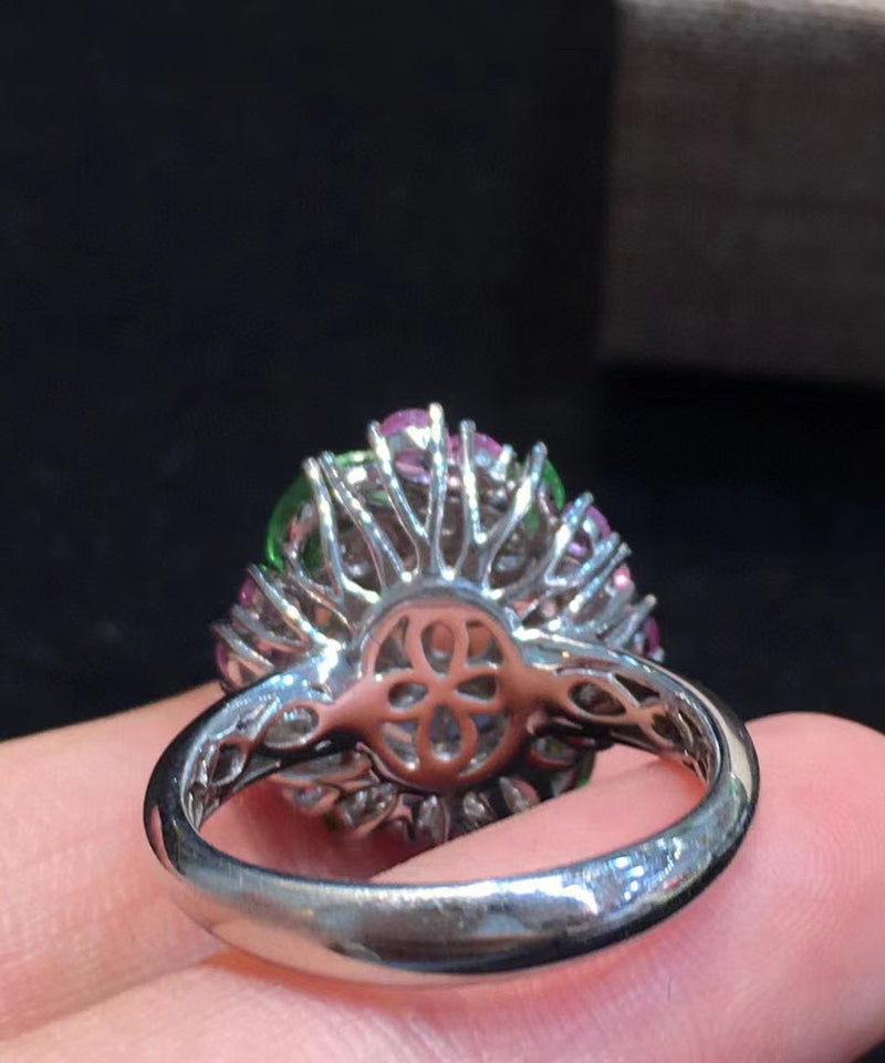 Purple Stainless Steel Crystal Zircon Jade Rings