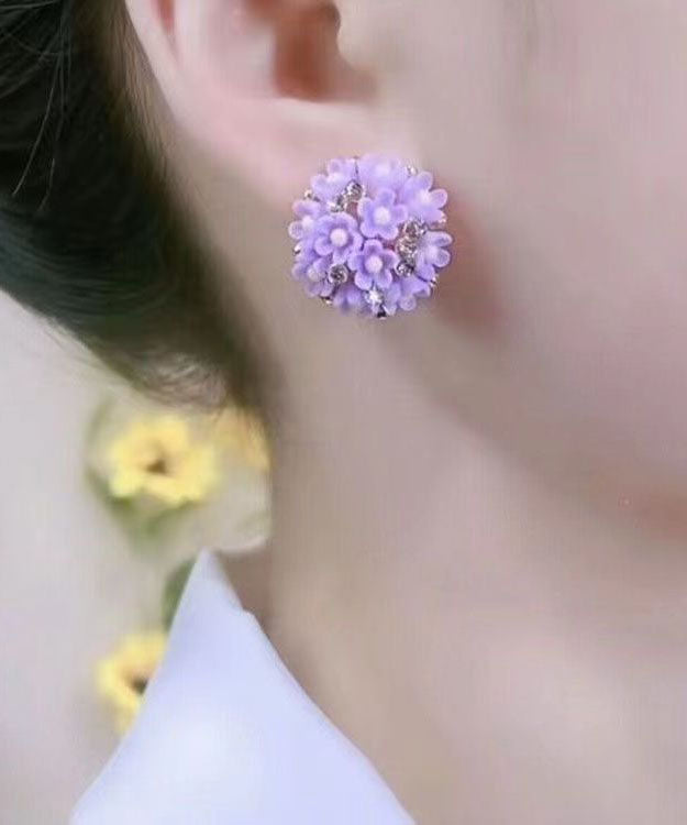 Purple Silver Resin Stud Earrings