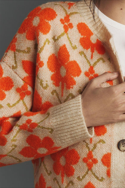 Jacquard Long Sleeve Knit Cardigan
