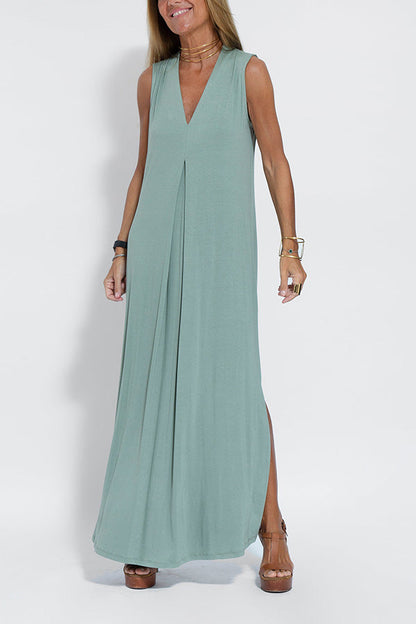 Is Eternal Knit Color Sleeveless Slit Maxi Dress