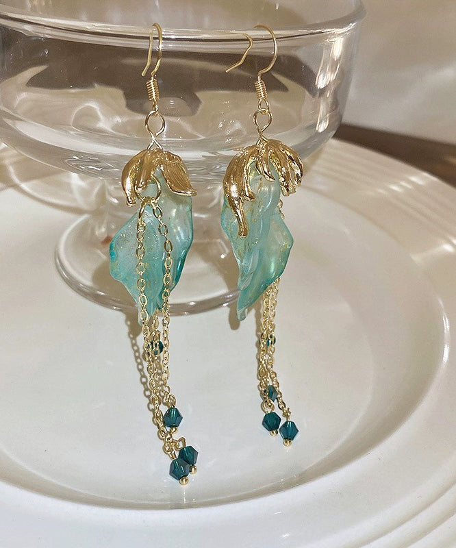 Light Green Asymmetricar Alloy Acrylic Crystal Tassel Drop Earrings