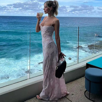 See Through Beach Spaghetti Maxi Dress for Plunge Off Shoulder Mesh Patchwork Long Holiday Dress Femme