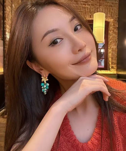 Gold Copper Overgild Turquoise Grape Drop Earrings