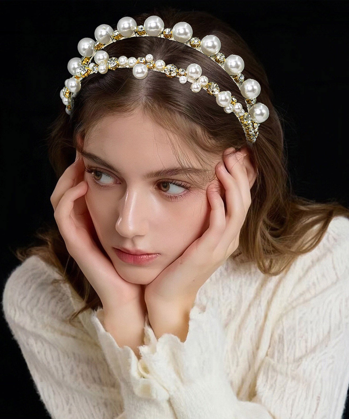 Simple Milky White Acrylic Zircon Pearl Hairpiece