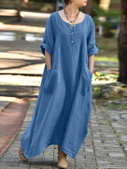 Round Neck 3/4 Sleeves Maxi Dress