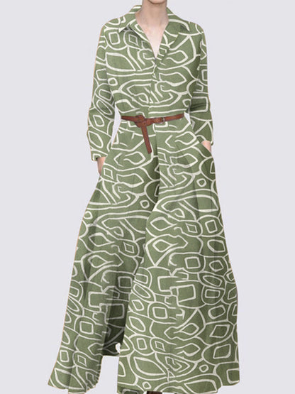 Geometric Printed Long Sleeves Shirt Maxi Dress