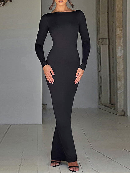 Backless Long Sleeves Slim Maxi Dress