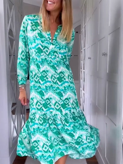 Long Sleeves Shirt Collar Midi Dress