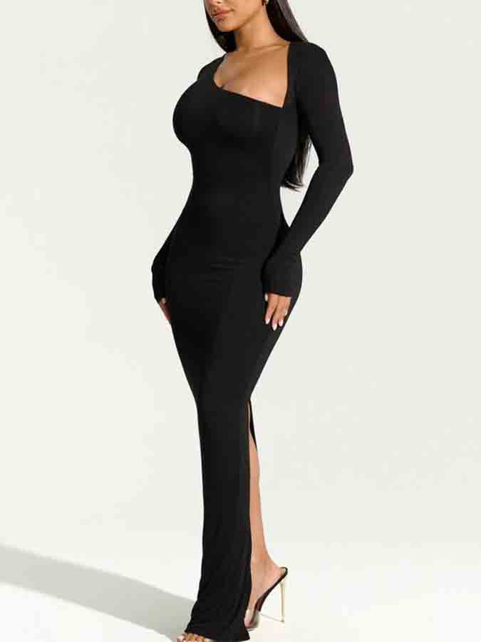 Black Long Sleeves Slim Maxi Dress