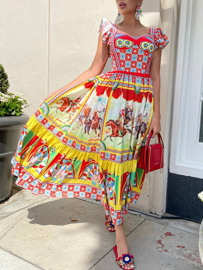 Short Sleeves Printed Maxi Dress