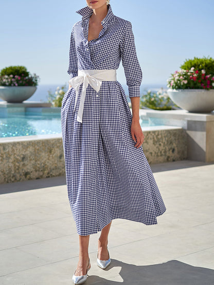 Long Sleeves Plaid Shirt Maxi Dress