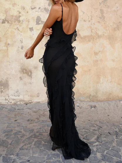 Ruffle Slit Maxi Dress