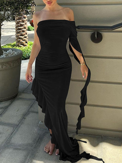 Off Shoulder Ruffle Maxi Dress