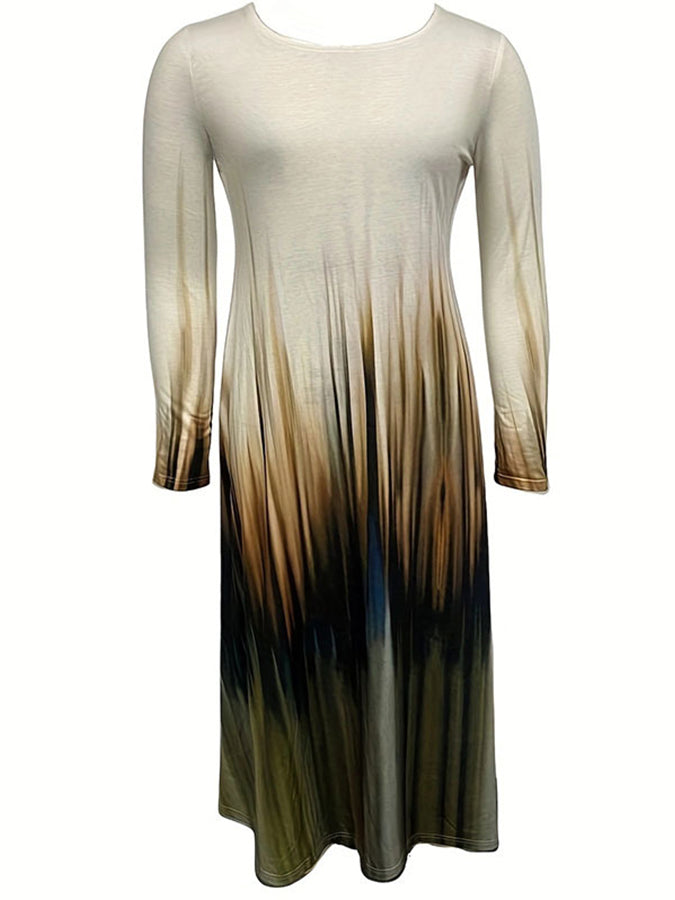Long Sleeves Printed Swing Maxi Dress
