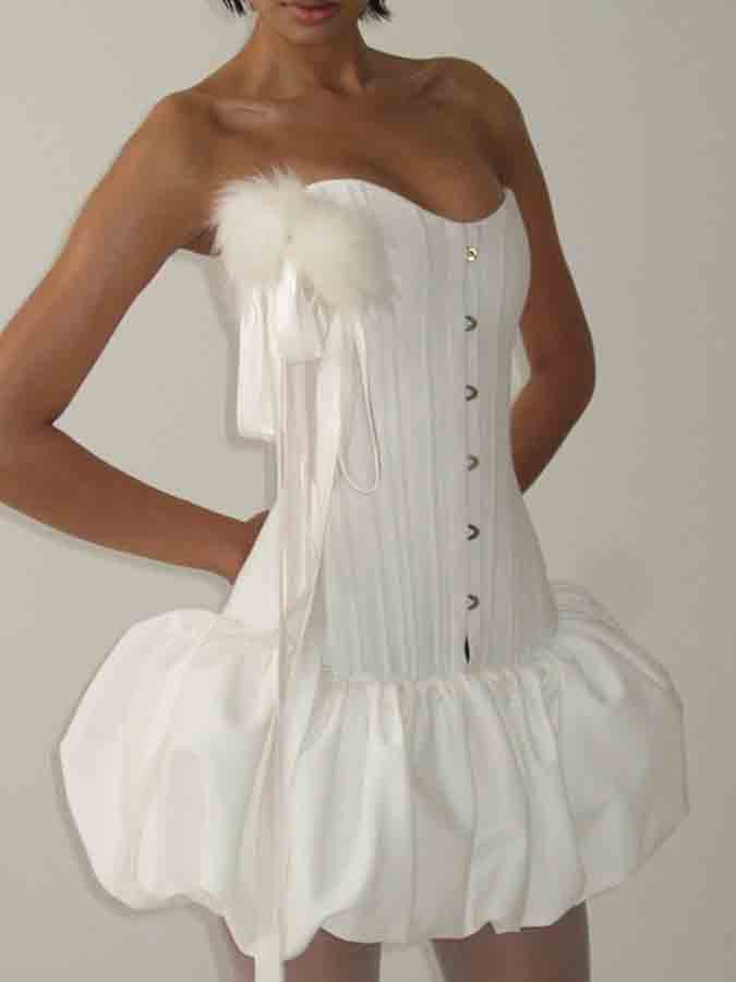 White Off Shoulder Croset Mini Dress