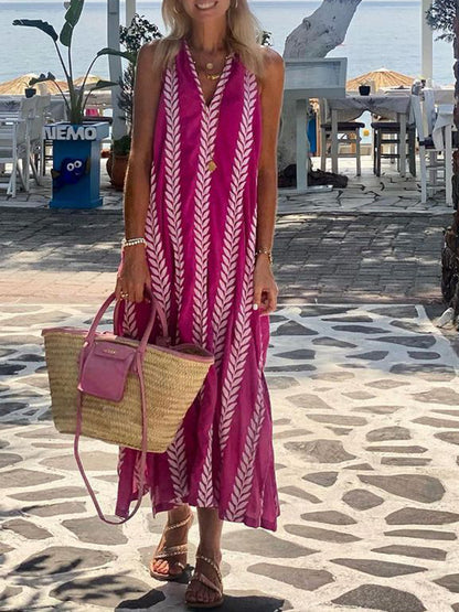 V Neck Sleeveless Printed Maxi Dress
