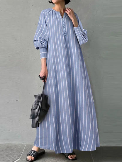 Long Sleeves Stripes Maxi Dress
