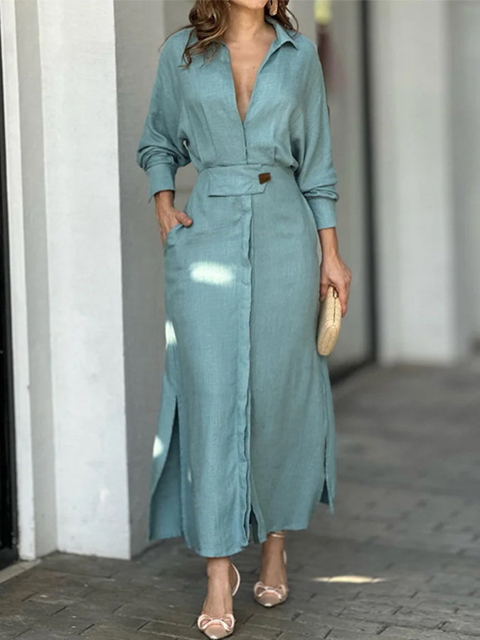 Long Sleeves Buttoned Shirt Maxi Dress