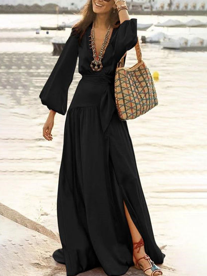 Long Sleeves V Neck Maxi Dress
