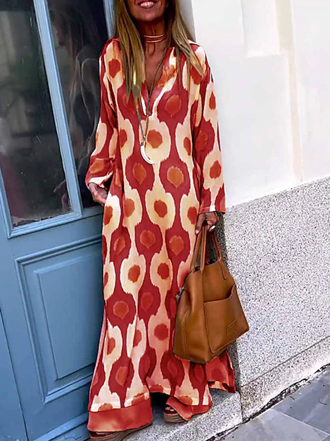Long Sleeves Printed Maxi Dress