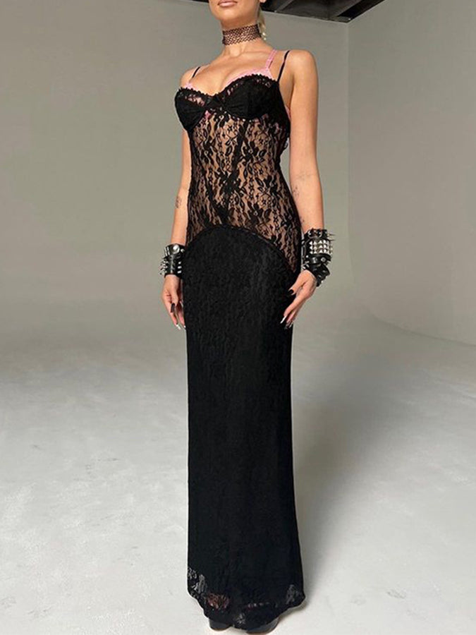 Lace See-through Croset Maxi Dress