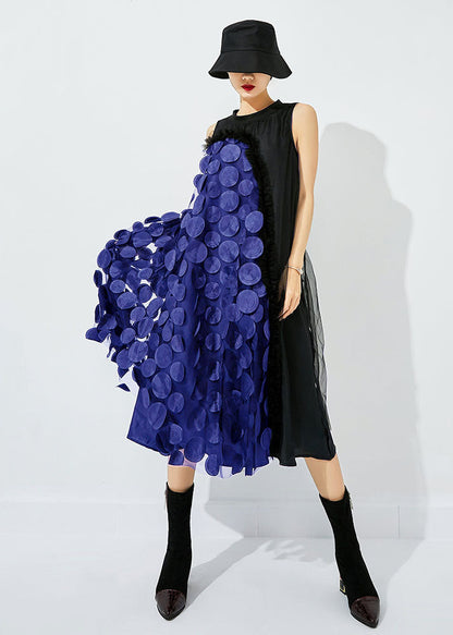 Black Asymmetrical Patchwork Wrinkled Tulle Maxi Dress Sleeveless Ly0832