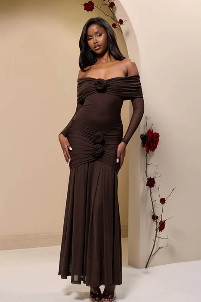 Off-shoulder 3d Bodycon Maxi Dress