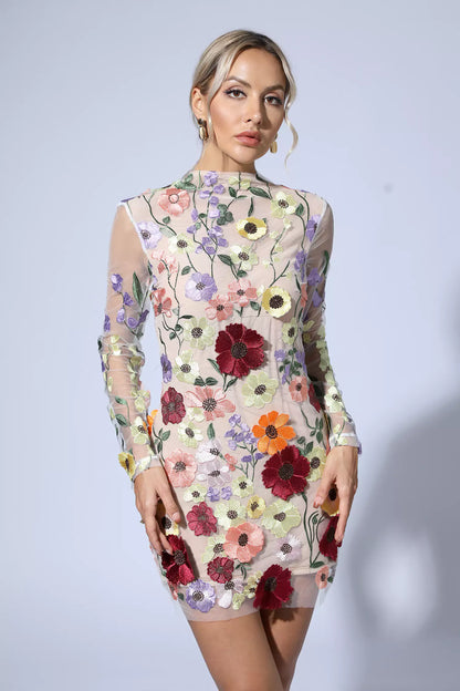 Danna Flesh Pink Embroidery Mini Dress