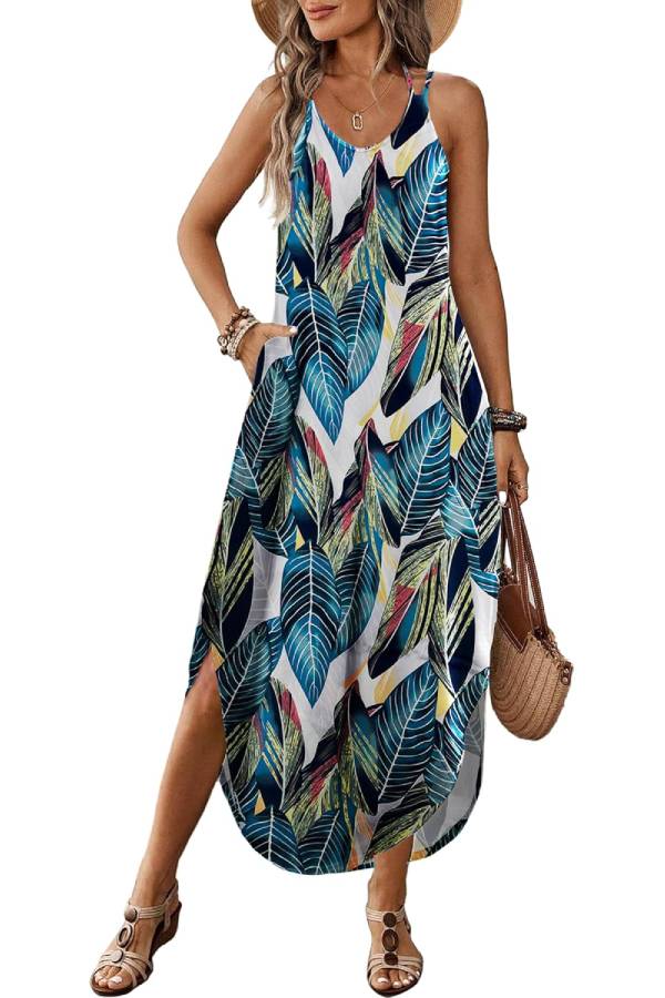 V-neck Halter Slit Beach Resort Maxi Dress