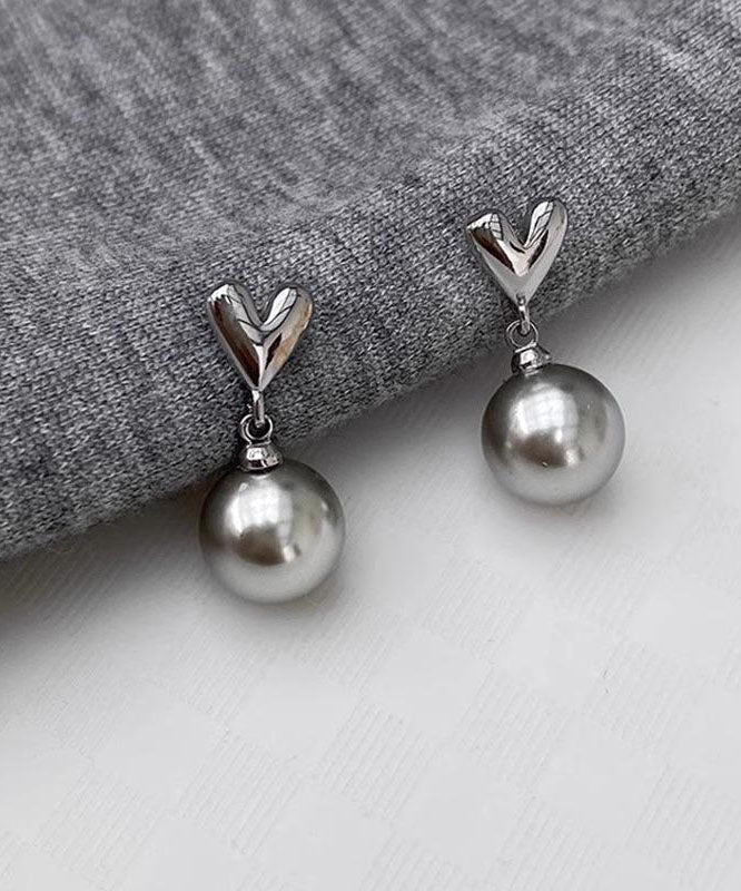 Diy Grey Sterling Silver Love Pearl Drop Earrings