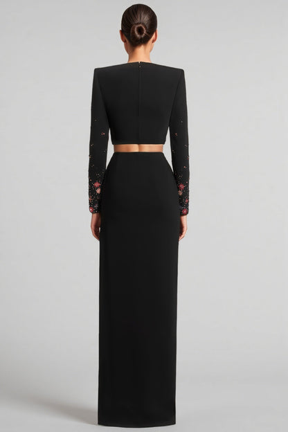 Keirt Black Rhinestone Stud Maxi Dress Set