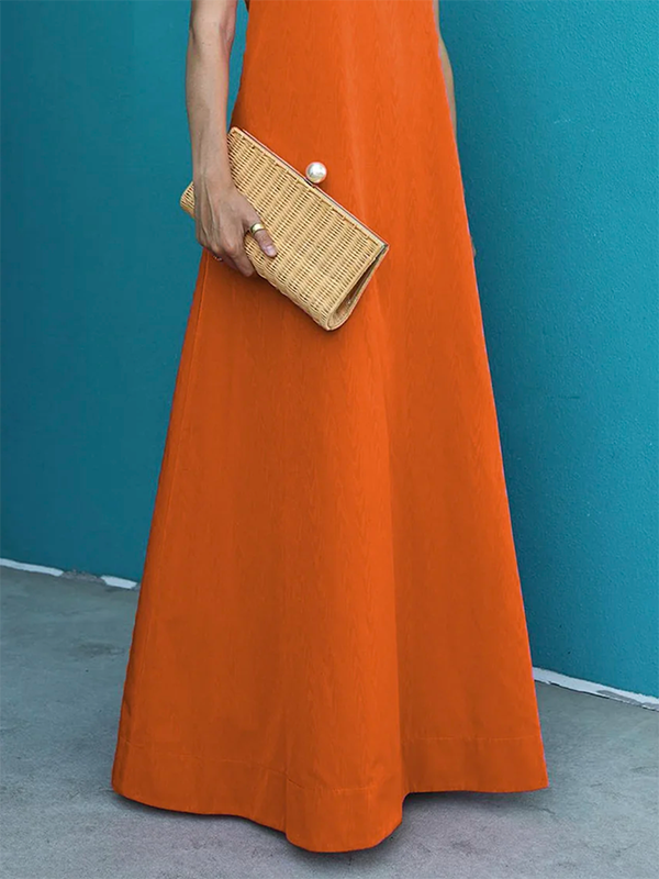 Loose Short Sleeves Color High-neck Maxi Dresses