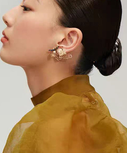 Gold Sterling Silver Overgild Butterfly Hollow Out Stud Earrings