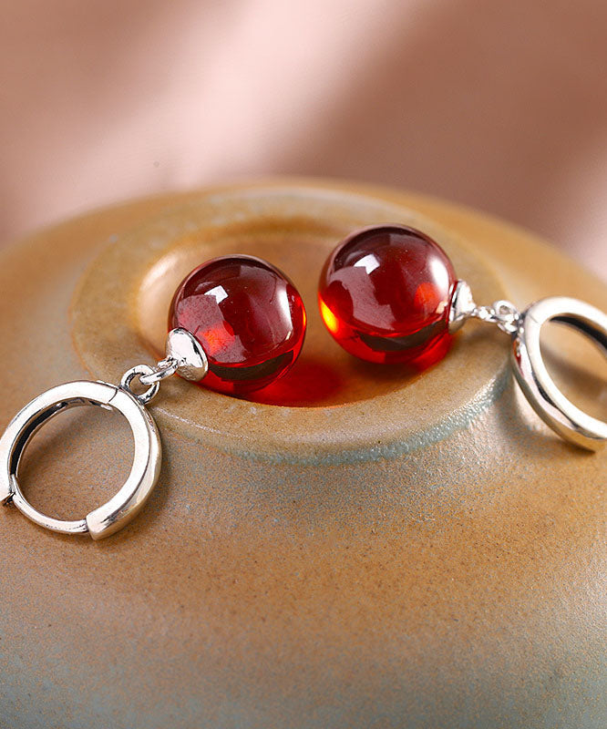 Mulberry Sterling Silver Inlaid Garnet Drop Earrings