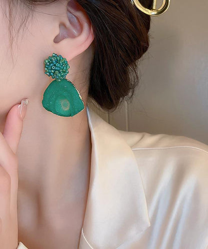 Retro Green Copper Acrylic Rice Beads Drop Earrings