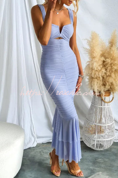 Color High Waist Pleated Mermaid Dress