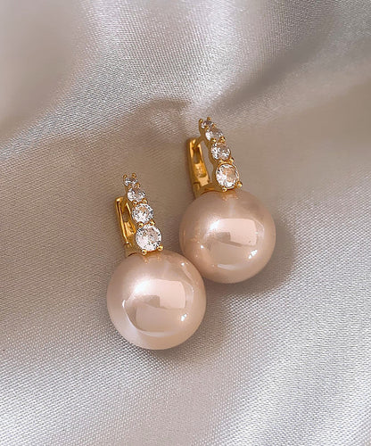 Pink Sterling Silver Overgild Pearl Hoop Earrings