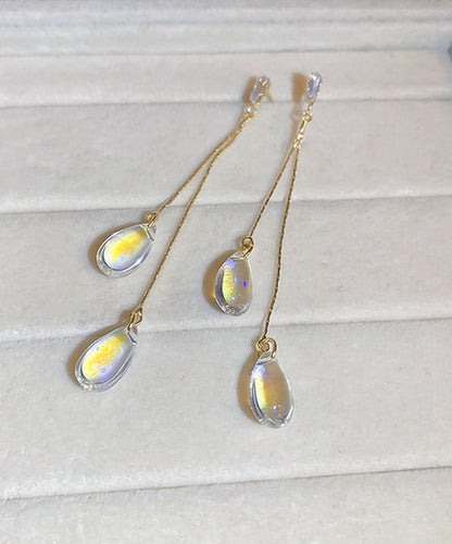 Regular Gold Copper Zircon Resin Water Drop Tassel Drop Earrings