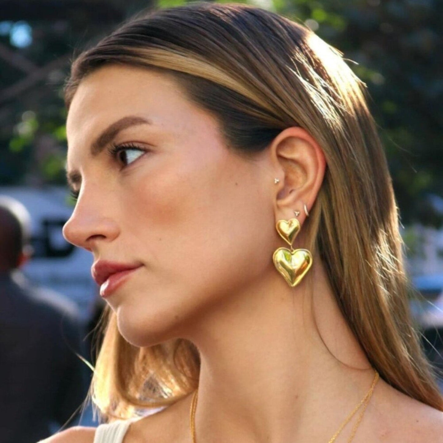 "ariana" Double Heart Stainless Steel Earrings