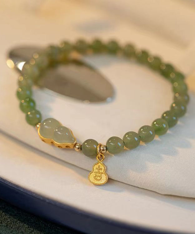 Diy Green Sterling Silver Jade Gourd Two Piece Set Charm Bracelet