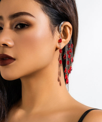 Unique Red Alloy Crystal Chain Tassel Single Drop Earrings