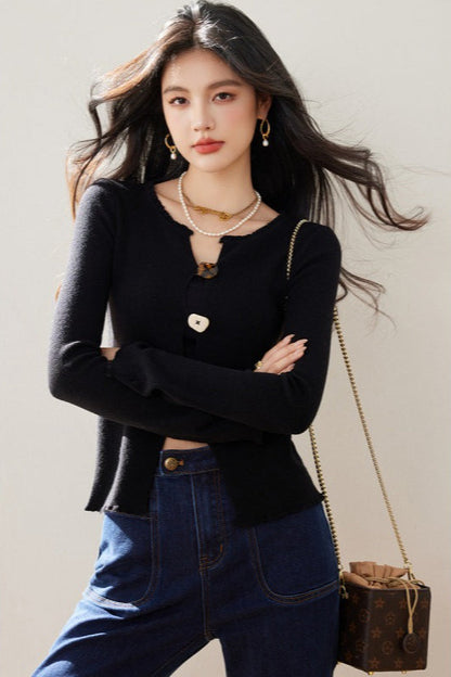 Black Slim Knit Cardigan Fitted Base Layer