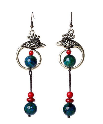Turquoise Handmade Tassel Metal Drop Earrings