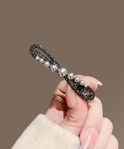 Black Metal Alloy Zircon Pearl Bow Hairpin