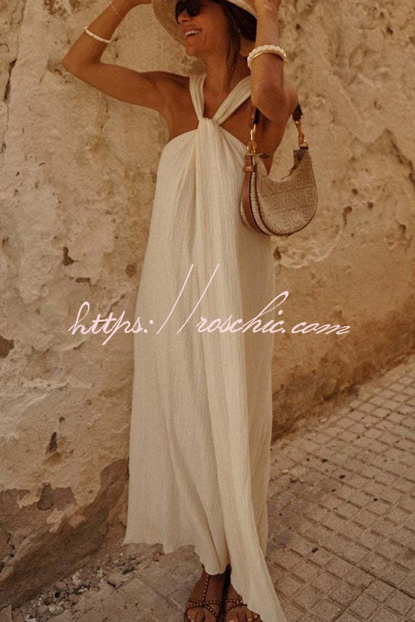 Sea Angel Linen Blend Textured Fabric Halter Vacation Maxi Dress