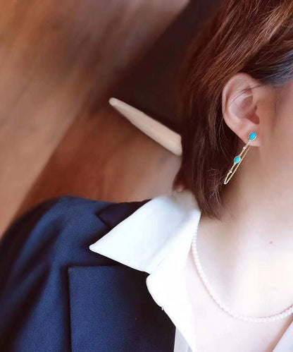 Green Sterling Silver Turquoise Tassel Drop Earrings