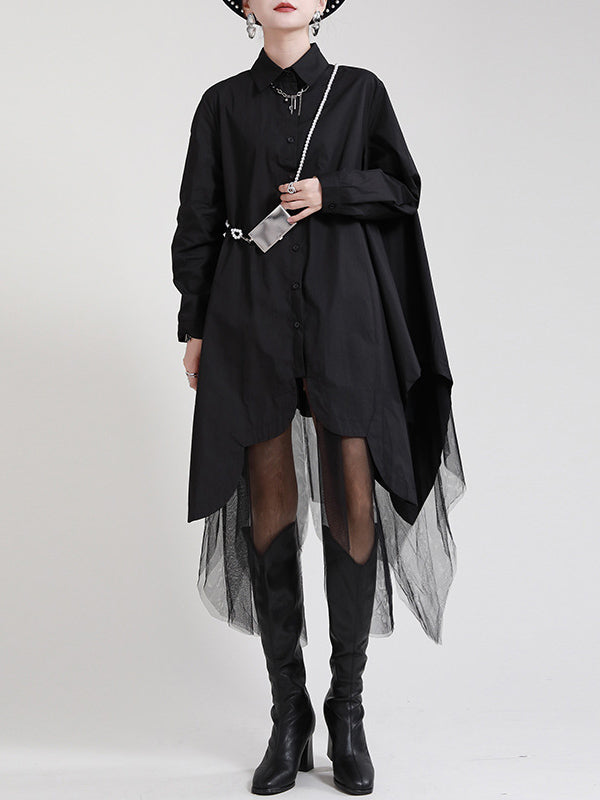 Urban Loose Split-joint Lapel Long Sleeves Midi Dress