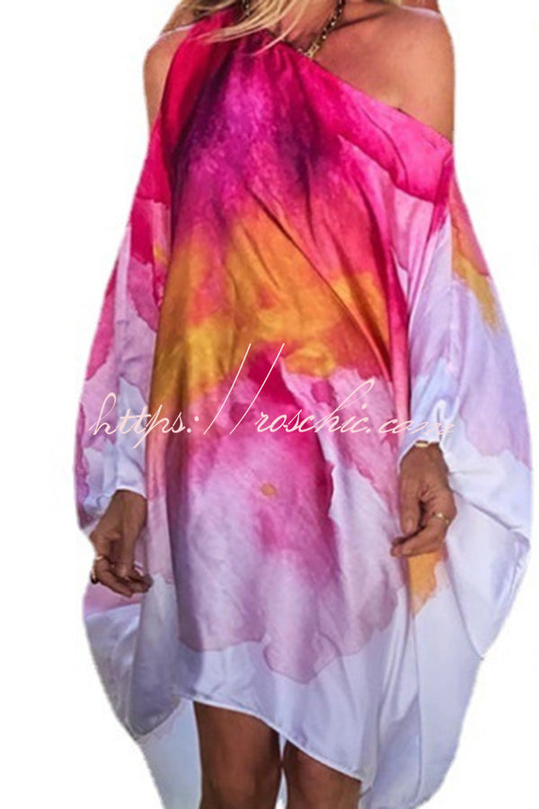 Unique Printed One Shoulder Cover Up Maxi Dress