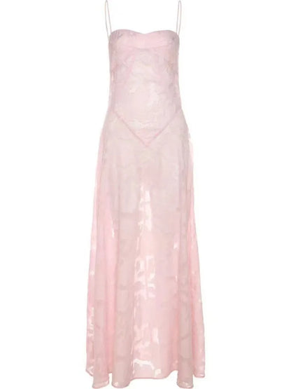 Summer New Dresses for Spaghetti Strap Lace Hollow Out Low Cut A-lin Long Dress Beach Vacation Vestidos