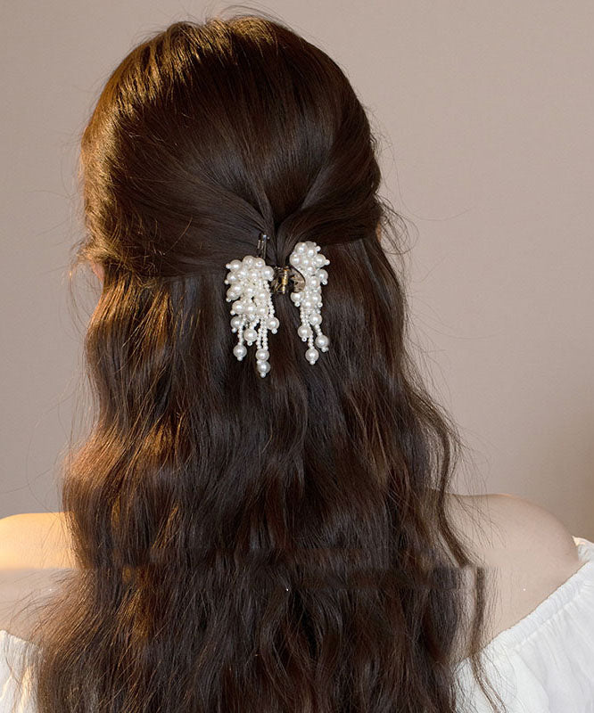 White Acrylic Alloy Pearl Tassel Hairpin